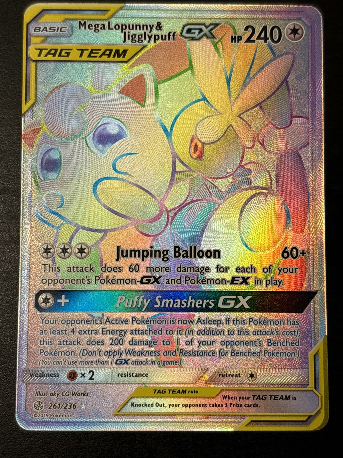 Mega Lopunny & Jigglypuff GX (Secret) 261/236 Sm-Cosmic Eclipse Holo Nm