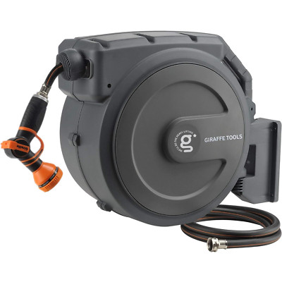 Giraffe Tools Retractable Garden Hose Reel Wall Mount 1/2-IN 130-FT with Nozzle