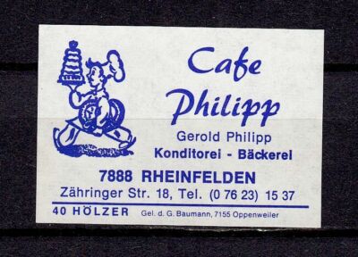 412052/ Zündholzetikett   Cafe Philipp   7888 Rheinfelden   Zähringer Str. 18
