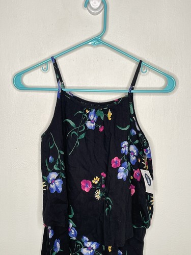 Old Navy Tiered Flower Tank Top Girls Size Large 10-12 Woven Black Sleeveless - Picture 2 of 4