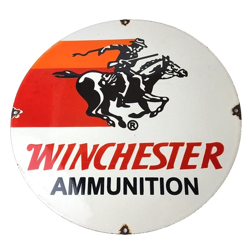 Vintage Winchester Porcelain Sign - Firearms Gas Station Advertisement Sign