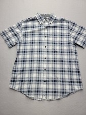 Grizzly Mountain Men Button-Up Medium Blue Short Sleeve Plaid Cotton Pockets
