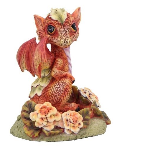 FLOWER BABY DRAGON MARIGOLD FIGURE ORNAMENT STATUE CUTE FANTASY MYTHICAL ORANGE