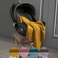 Babydecke Strickdecke Decke Kinderwagen 70x100 grau weiß türkis rosa senfgelb