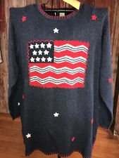The Quacker Factory 2X Patriotic American Flag Sweater Pullover NWT.......u2