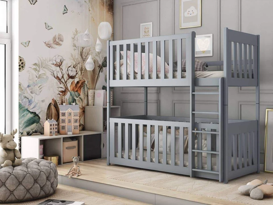 Brand New Modern Pine Kids Cot Bunk Bed Konrad in Grey - Image 2 of 4