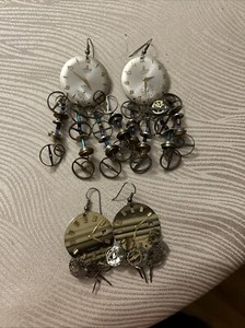 2 Pair of Handcrafted Artisan Art Show Dangle Earrings Watch Parts Steampunk