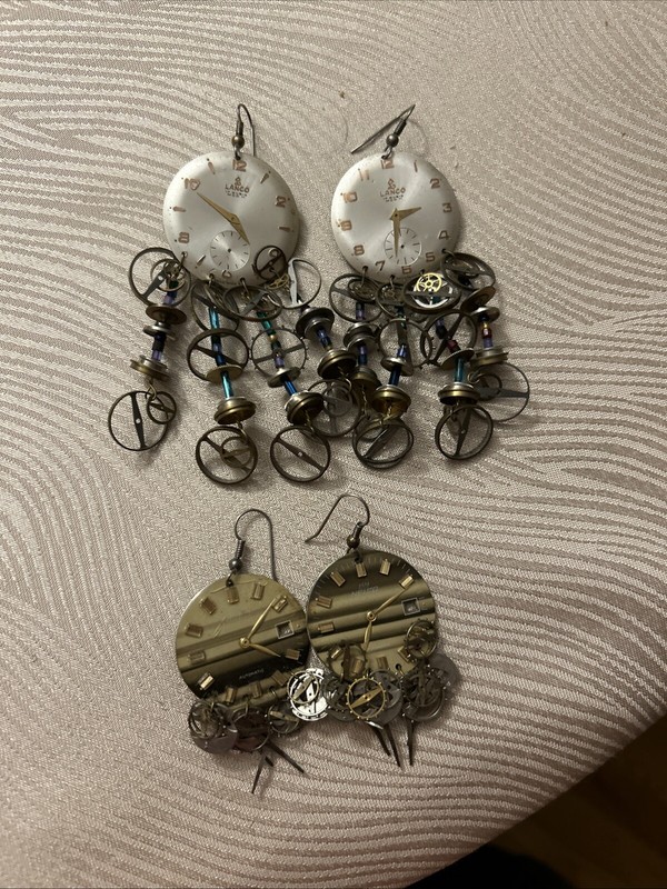 2 Pair of Handcrafted Artisan Art Show Dangle Earrings Watch Parts Steampunk