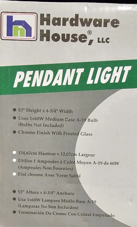 HARDWARE HOUSE Lámpara Colgante de Vidrio Esmerilado Cromo Pulido #21-9129 NUEVO Foto 4 de 4