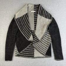 CAbi 90's Patchwork Chunky Cardigan Sweater Open Front Wool Blend Size M $118