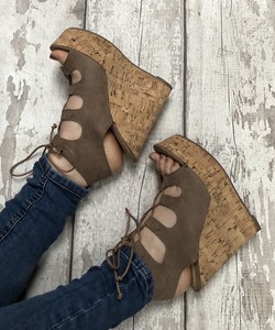 brown high wedges