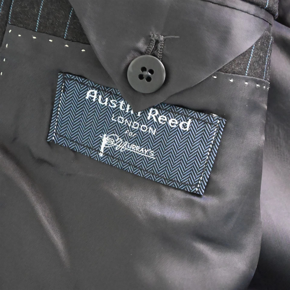 Austin Reed 50L 40x30 Negro Gris Rayas 100% Lana Hombre Chaqueta Pantalones Traje Foto 4 de 4