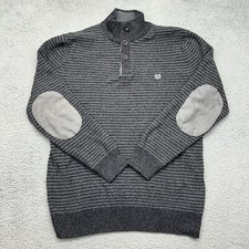 Chaps Ralph Lauren Men  s Medium Gray 1/4 Button Henley Sweater w/ Elbow Patches