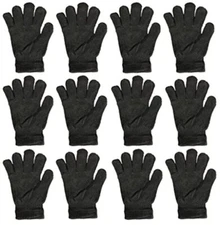 Petal Cliff Winter Magic Gloves, 12 Pairs Stretchy Warm Knit for Unisex. (Black)
