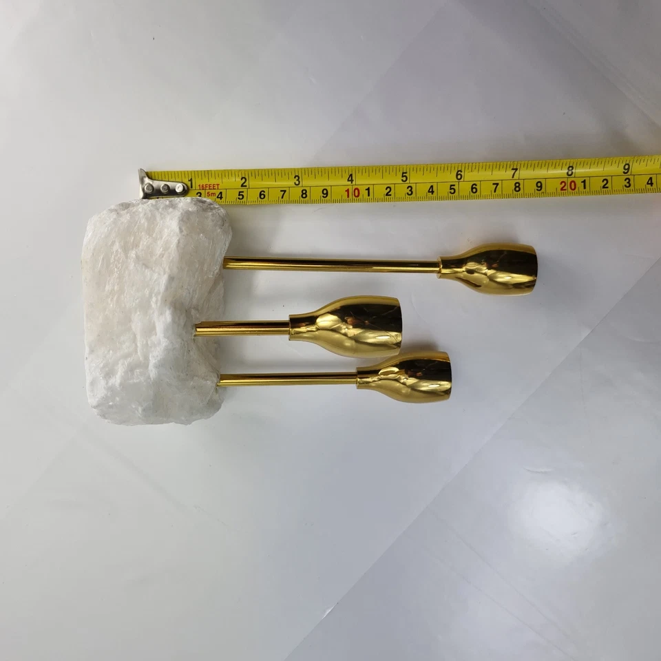 vintage mid century modern copper candle holder on quartz stone base 3 arm retro - Image 2 of 4