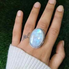 Large Moonstone Ring 925 Sterling Silver Handmade Women Gift Ring All Size C412