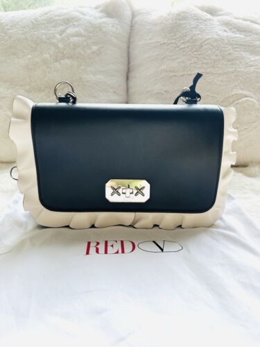 Neu mit Etikett rot Valentino Rüschenverkleidung Leder Schultertasche Handtasche schwarz/weiß - Bild 2 von 10