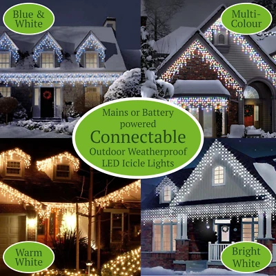 BEST ARTIFICIAL Outdoor Christmas Xmas Icicle Lights, Connectable Mains or Battery Timer String