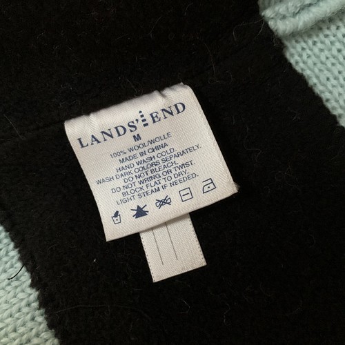 Lands End Girls 100% Wool Ski Hat Blue With Pink Green Stripes Medium Fleece - Picture 4 of 7