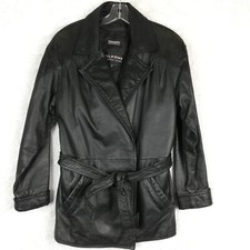 Vtg Wilsons Womens Leather Jacket Belted Black Thinsulate Lined Pebble S