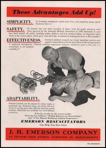 1957 J. H. Emerson Cambridge Mass Photo Resuscitator Extension Hoses Print Ad