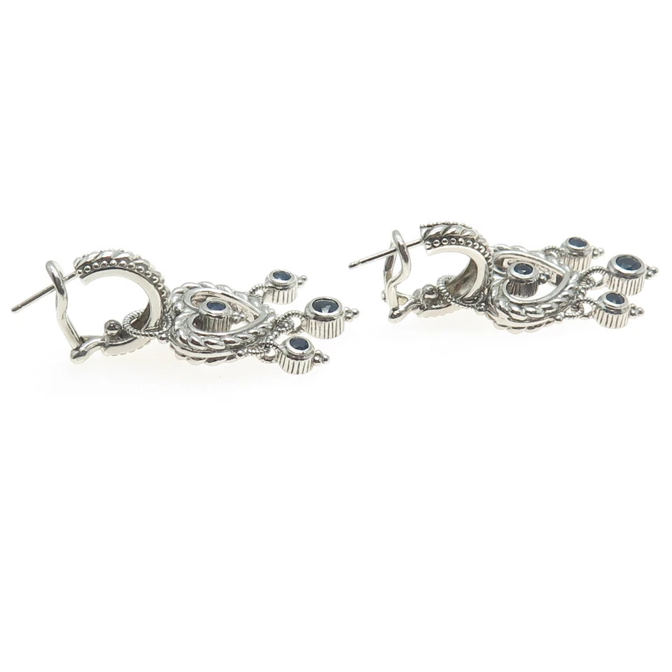 Pendientes JUDITH RIPKA 925 Plata de Ley Zafiro Real Corazón Dije Omega Trasero Foto 4 de 4