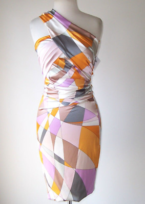EMILIO PUCCI Multi Color Silk Print One Shoulder Dress 42  6