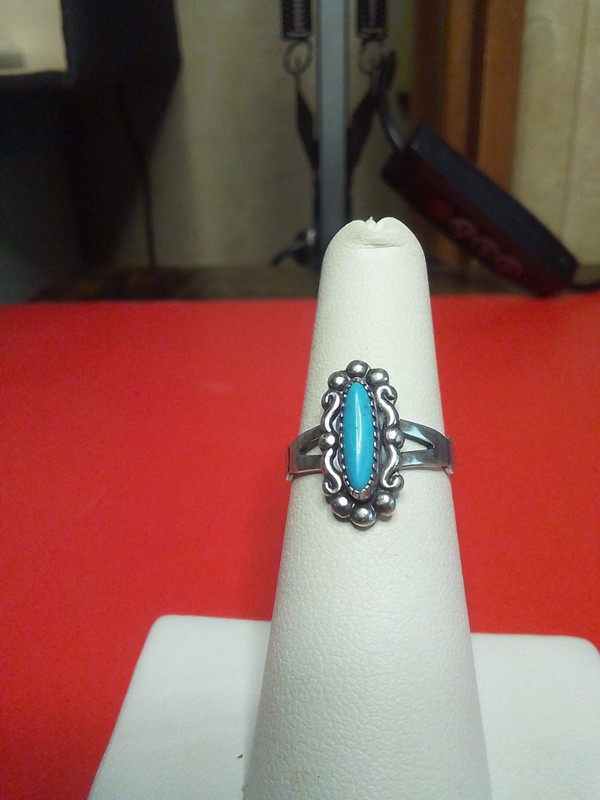 Vintage Sterling silver approx. 10.5 x 3 mm Turquoise Ring Wheeler Mfg, s. 5.75