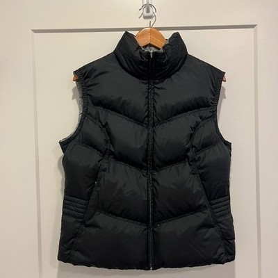 Nike Vintage Black Puffer Vest Down Fill Full Zip Reversable Womens Size L