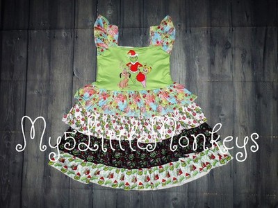 NEW Boutique Grinch Christmas Girls Long Sleeve Dress