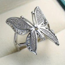 Elegant 925 Sterling Silver Charms Unique Butterfly Open Ring One Size Fit All