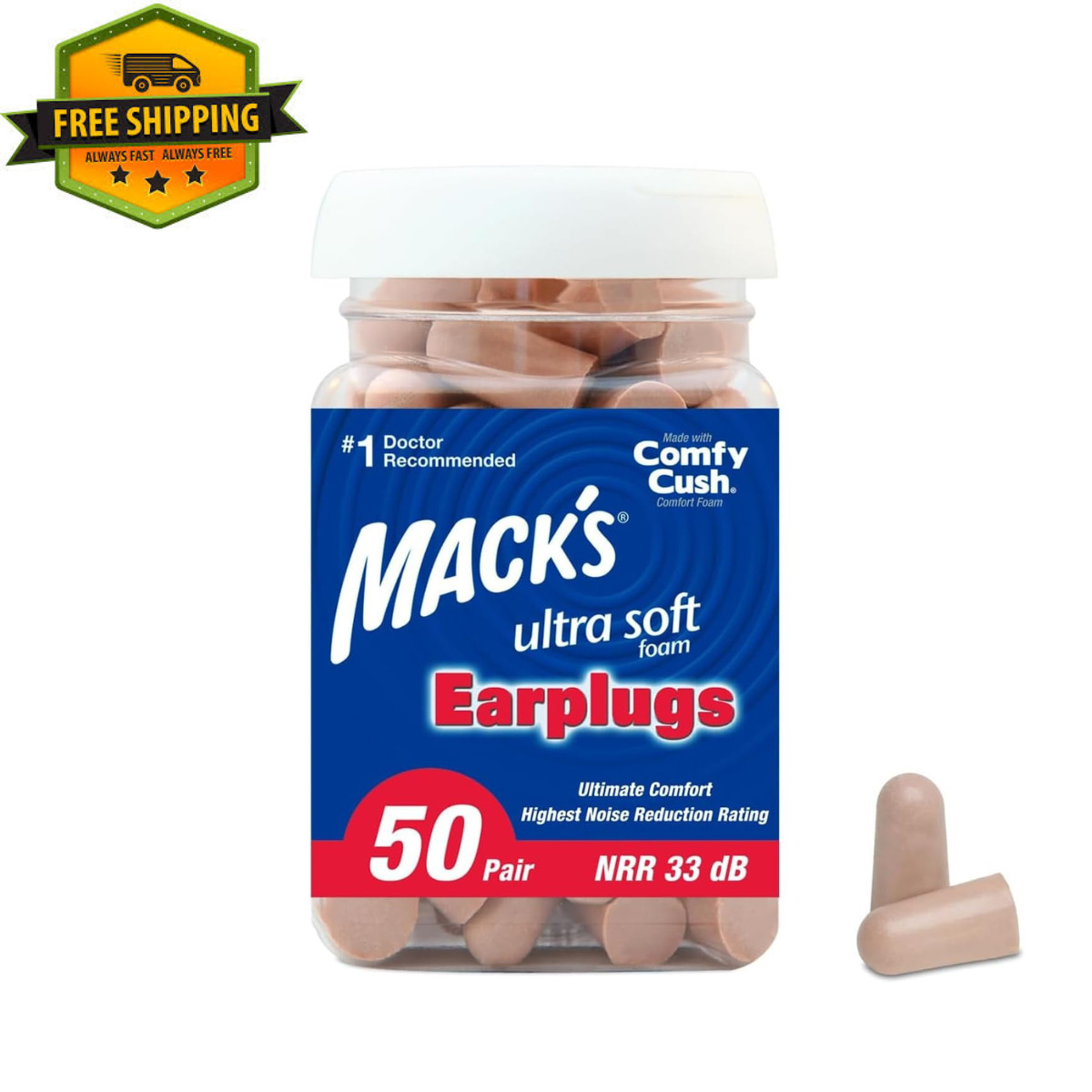 Mack'S Ultra Soft Foam Earplugs, 50 Pair - 33Db Highest NRR, Comfortable Ear Pl