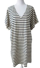 Madewell Women T-Shirt Dress Size 2X V Neck Casual Beach Nautical Stripe
