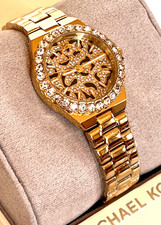 MICHAEL KORS MK7394 Lennox Animal Print Pave Crystal Gold Ladies Watch BNWT $275