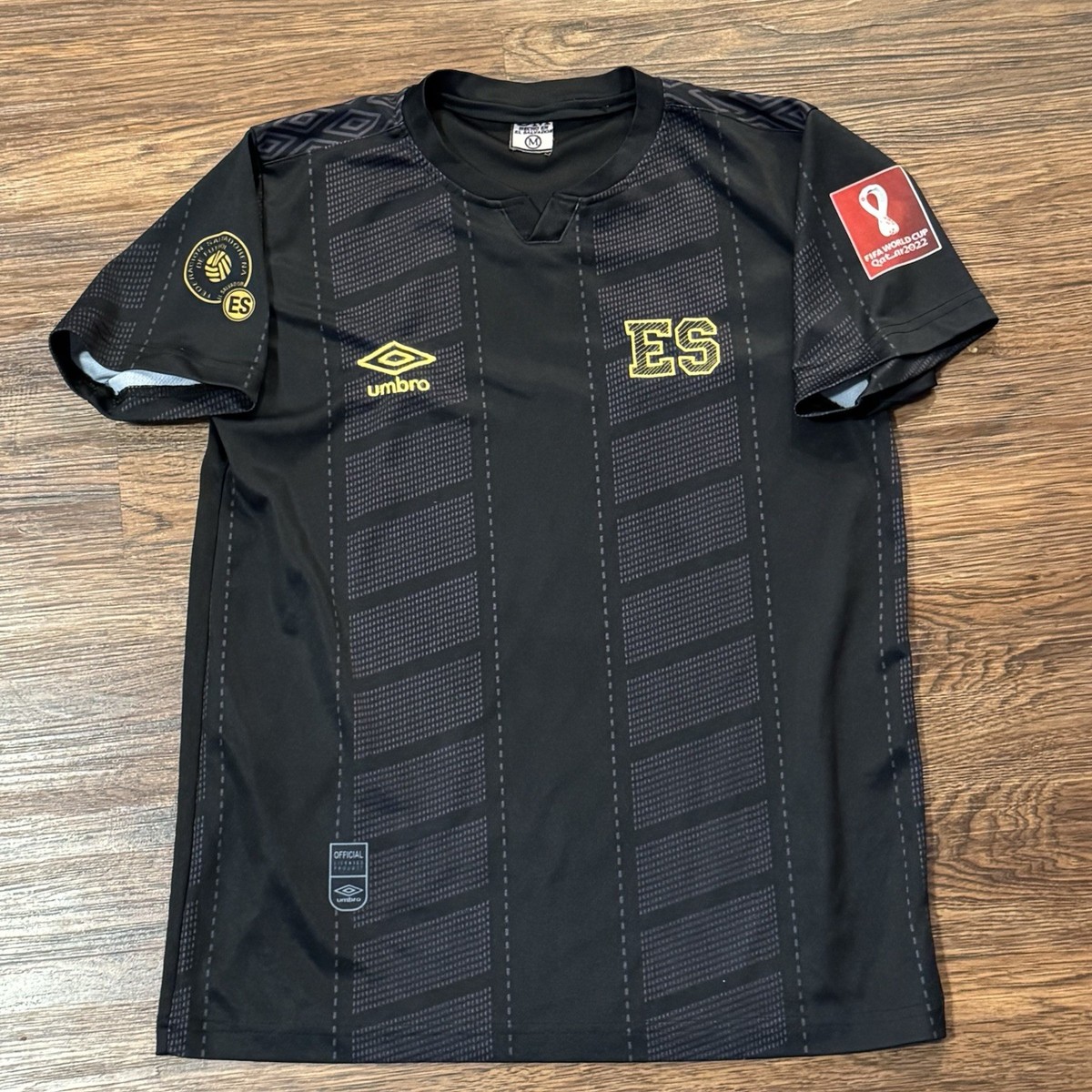 Umbro El Salvador 2022 FIFA World Cup Black Jersey Qatar signage