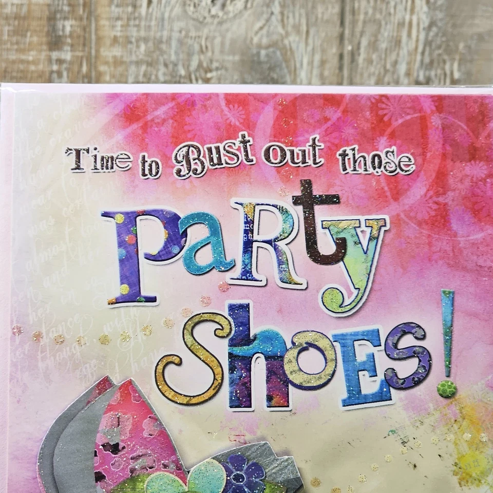 Leanin Tree Birthday Greeting Card Pink Shoe Party Glitter Floral 3D Foam - Image 2 of 4
