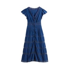 Gap Lace-Trim Midi Dress Medium Indygo Blue Women’s Summer Eyelet Tired Denim
