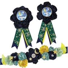 Moon Maternity Sash And Corsage Set Mommy And Daddy To Be Pins Baby Shower New