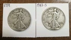 2 Walking Liberty 1/2 Dollars 1939-P/1943-S 90% Silver Constitutional Junk $1 FV
