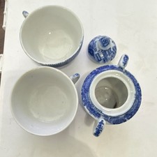 Blue White Porcelain Willow Pattern Creamer Sugar Bowl Set with Lid