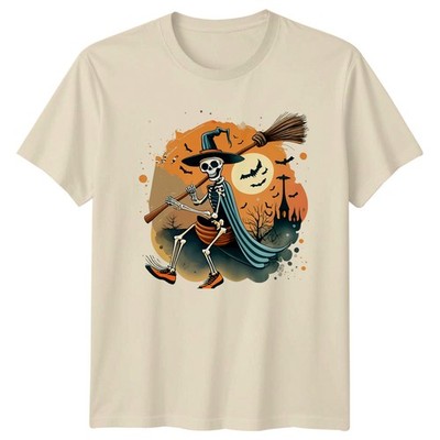 Hexe Skelett Reiten Besen T-Shirt Hexenskelett Halloween Geschenk für Sie & Ihn
