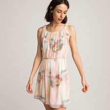 Alice & Olivia Women's 100% Silk Watercolor Pleated Dress sleeveless size Small