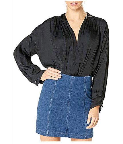 Free People Womens Ladylike Thong Bodysuit Jumpsuit, black, XS