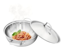 Stainless Steel Wok Durable Cooking Pot with Lid & Steamer Rack for Stir Frying