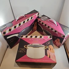 New Paris Hilton Pot & Pan Set of 3 5qt Dutch Oven 2qt Sauce Pan 9.5 Frying Pan