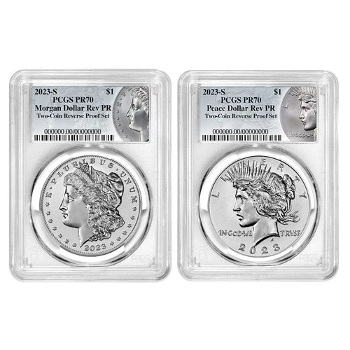 2023-S Reverse Proof $1 Morgan and Peace Dollar 2pc Set PCGS PR70 Morgan &