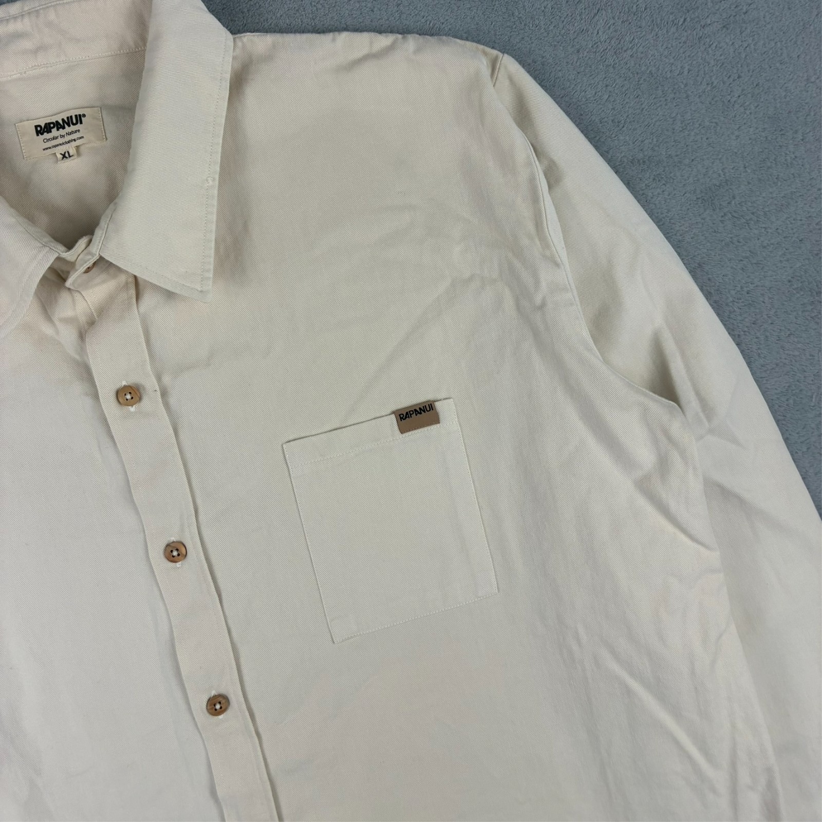 VTG Rapanui White Organic Cotton Size XL Twill Overshirt Button Up L/S Shirt image 3
