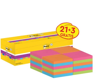 Post-it® Super Sticky Notes Haftnotizen 76 x76 mm 90 Blatt - 21 Stück + 3 Gratis