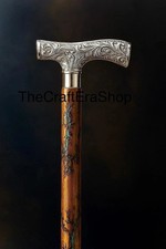 Victorian Carved Brass Derby Handle Walking Cane Handcrafted Wooden Stick