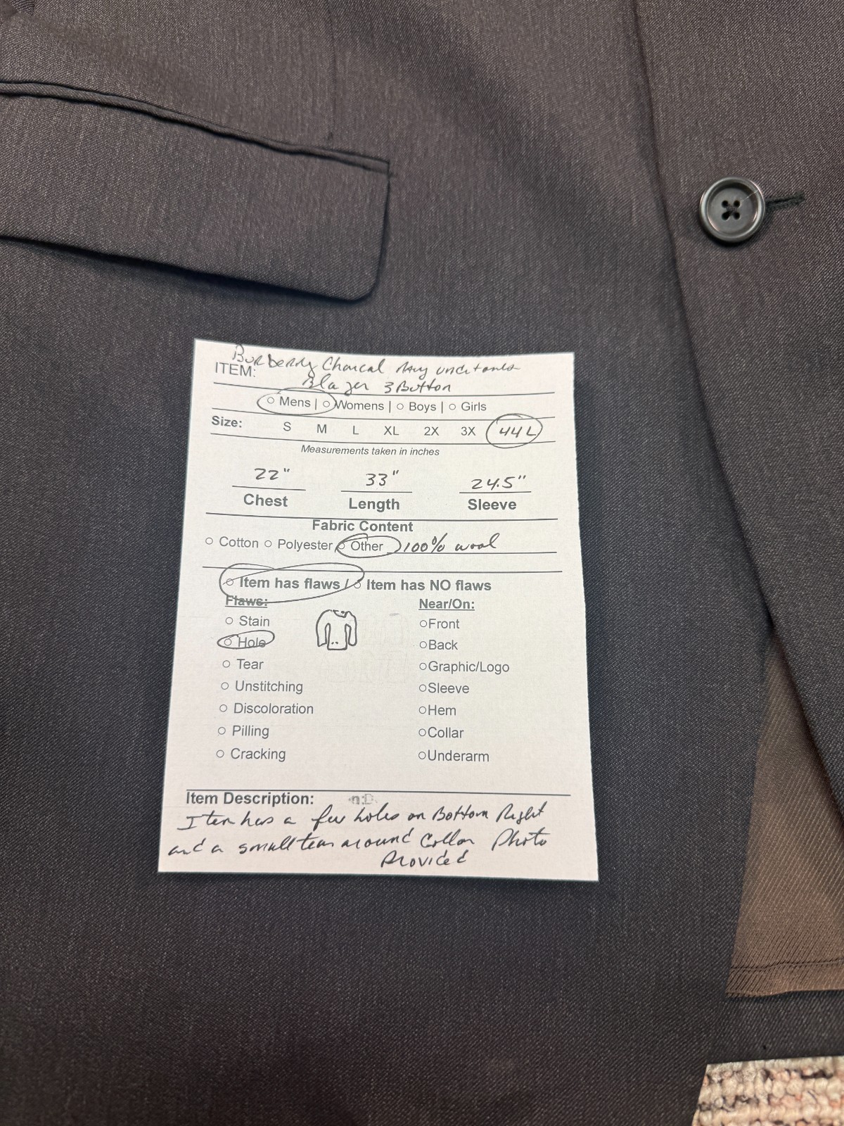 VTG Burberry London Blazer Mens 42L Burberry Blue 2000s Preppy 3 Btn Some Flaws thumbnail 2